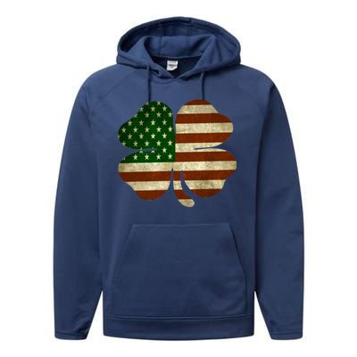 Vintage Clover Irish American Flag Performance Fleece Hoodie