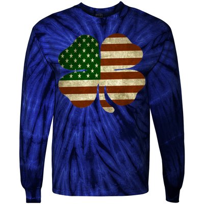 Vintage Clover Irish American Flag Tie-Dye Long Sleeve Shirt