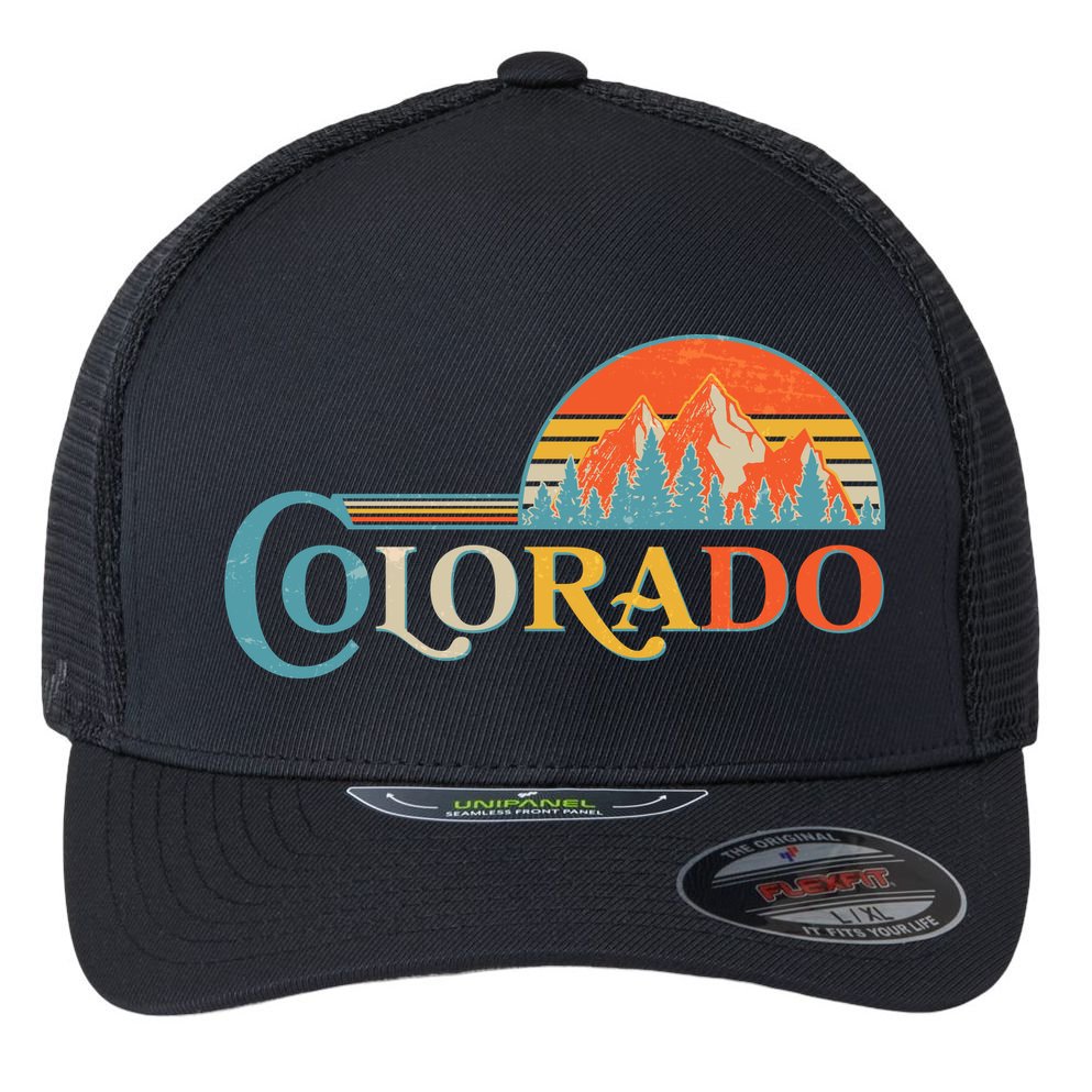 Vintage Colorado Retro Colors Sun Mountains Flexfit Unipanel Trucker Cap