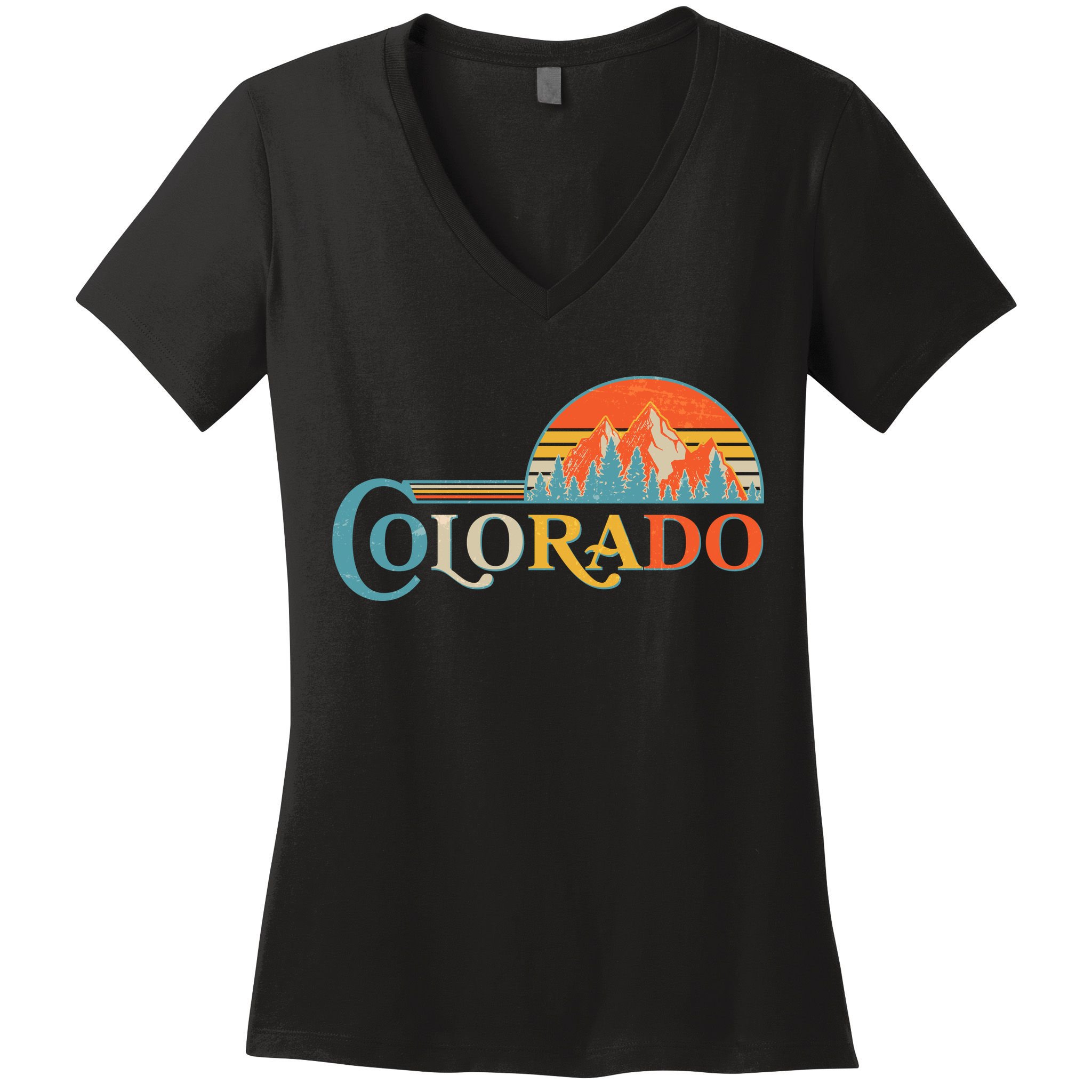 Vintage Colorado Retro Colors Sun Mountains Women's V-Neck T-Shirt