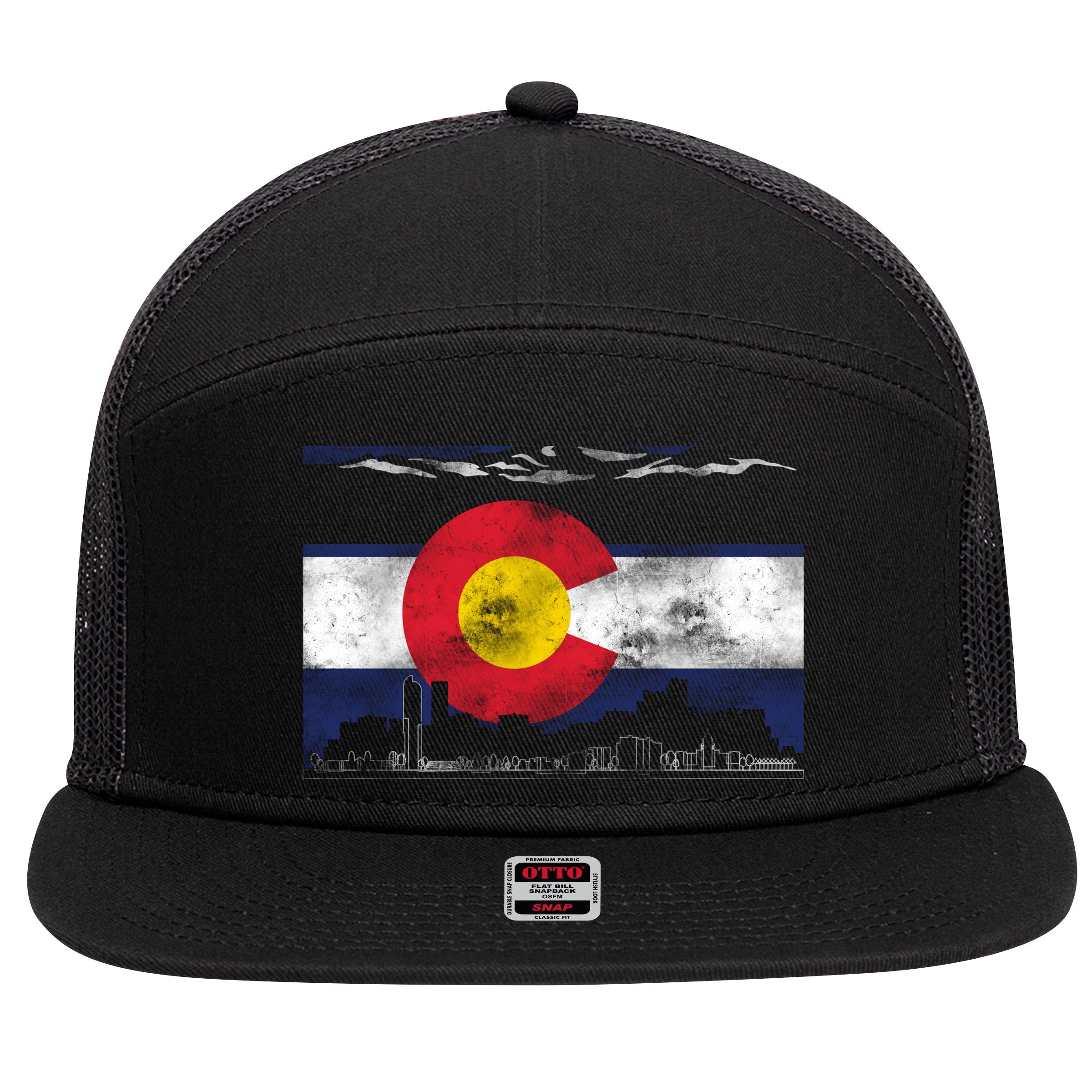 Vintage Colorado Skyline Flag 7 Panel Mesh Trucker Snapback Hat