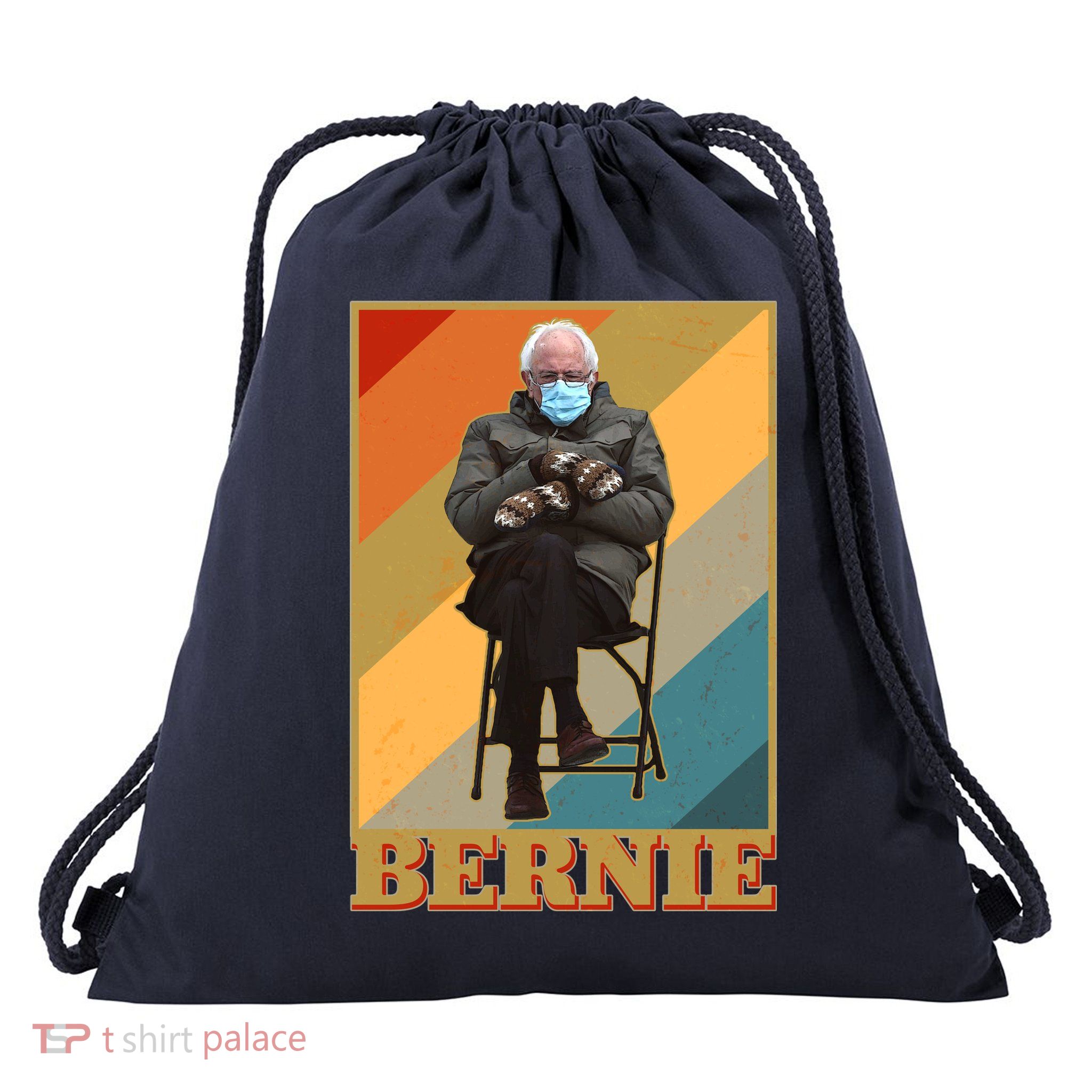 Vintage Colorful Bernie Sanders Mittens Meme Drawstring Bag