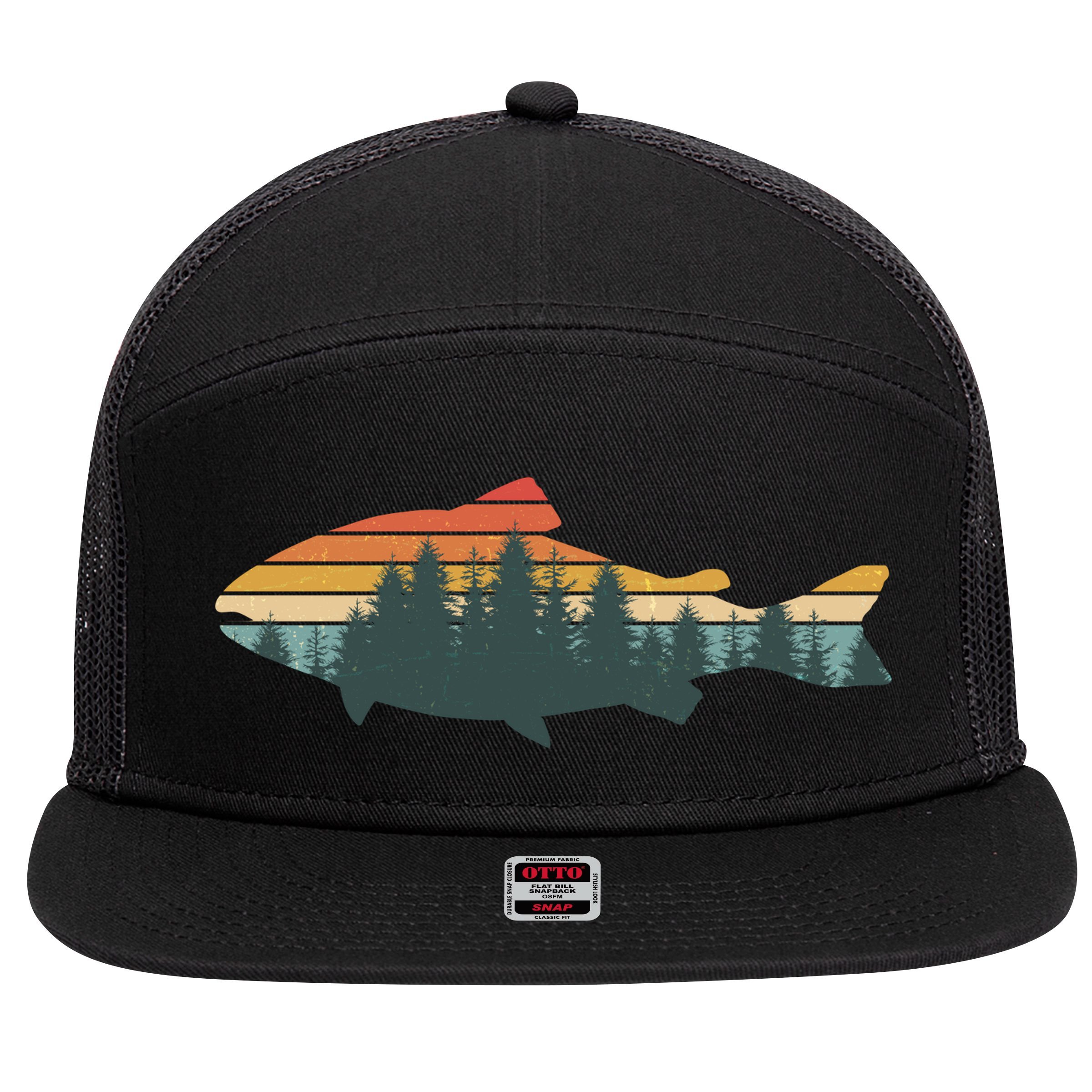 Vintage Colors Forest Bass Fish  7 Panel Mesh Trucker Snapback Hat