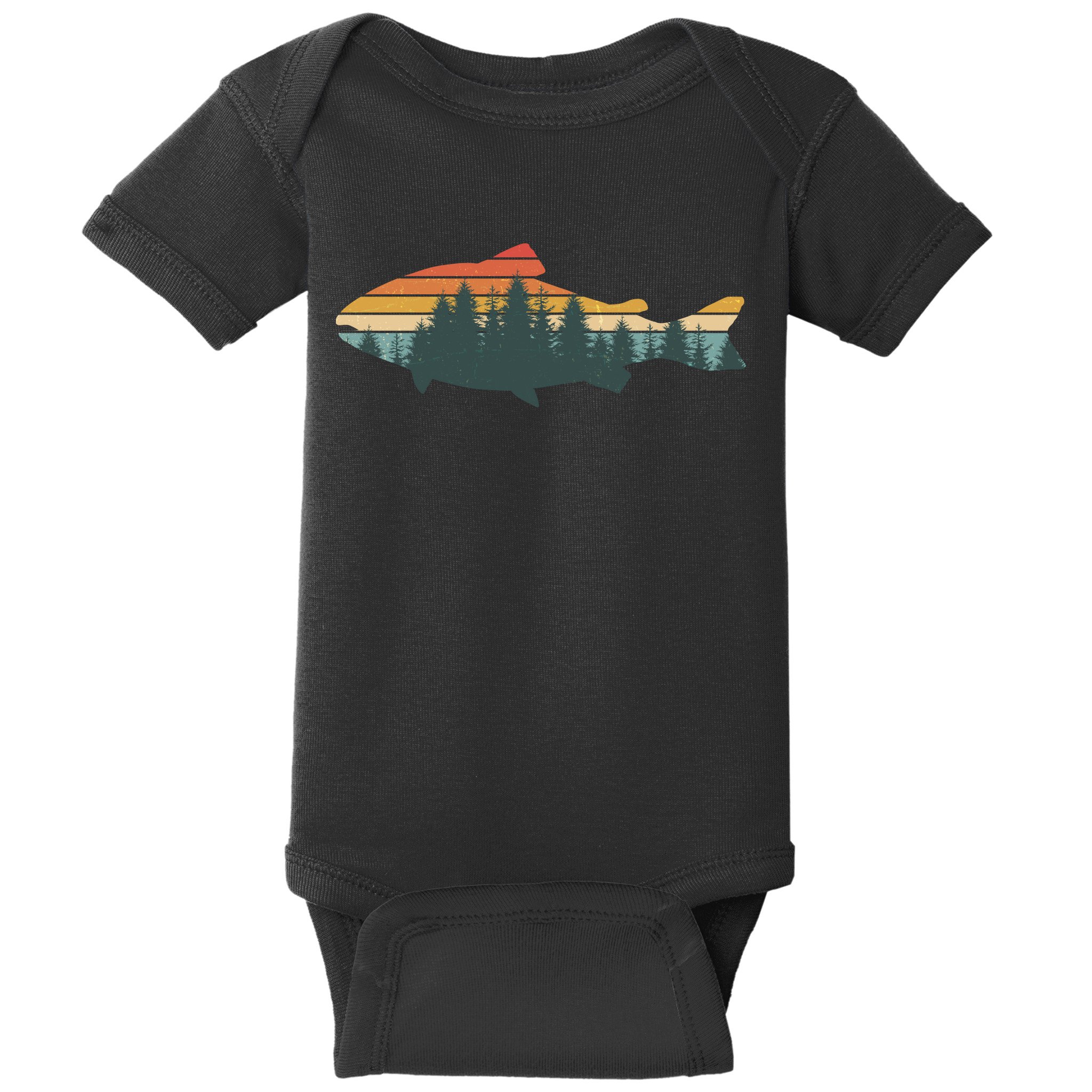 Vintage Colors Forest Bass Fish  Baby Bodysuit