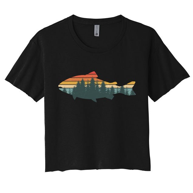 Vintage Colors Forest Bass Fish  Crop Top