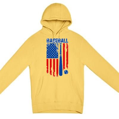 Vintage Cool Baseball American Flag Premium Pullover Hoodie