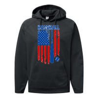 Vintage Cool Baseball American Flag Performance Fleece Hoodie