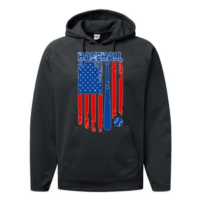 Vintage Cool Baseball American Flag Performance Fleece Hoodie