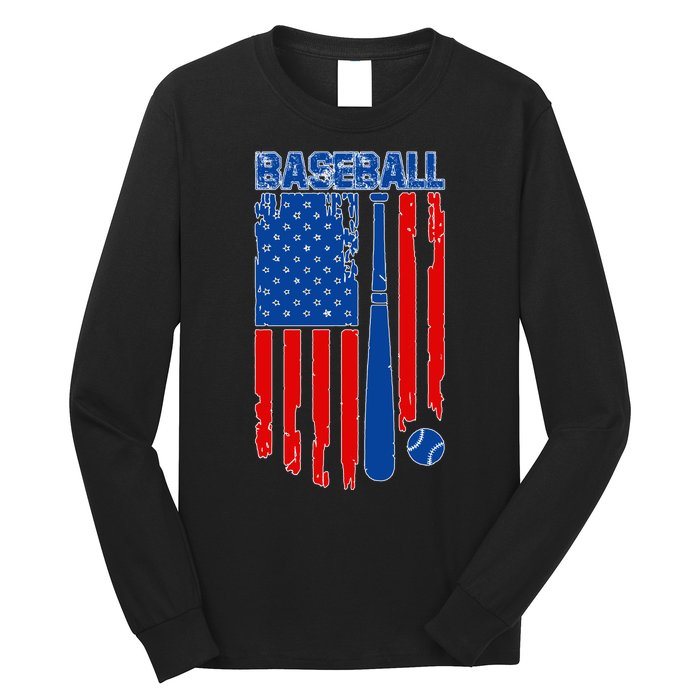 Vintage Cool Baseball American Flag Long Sleeve Shirt