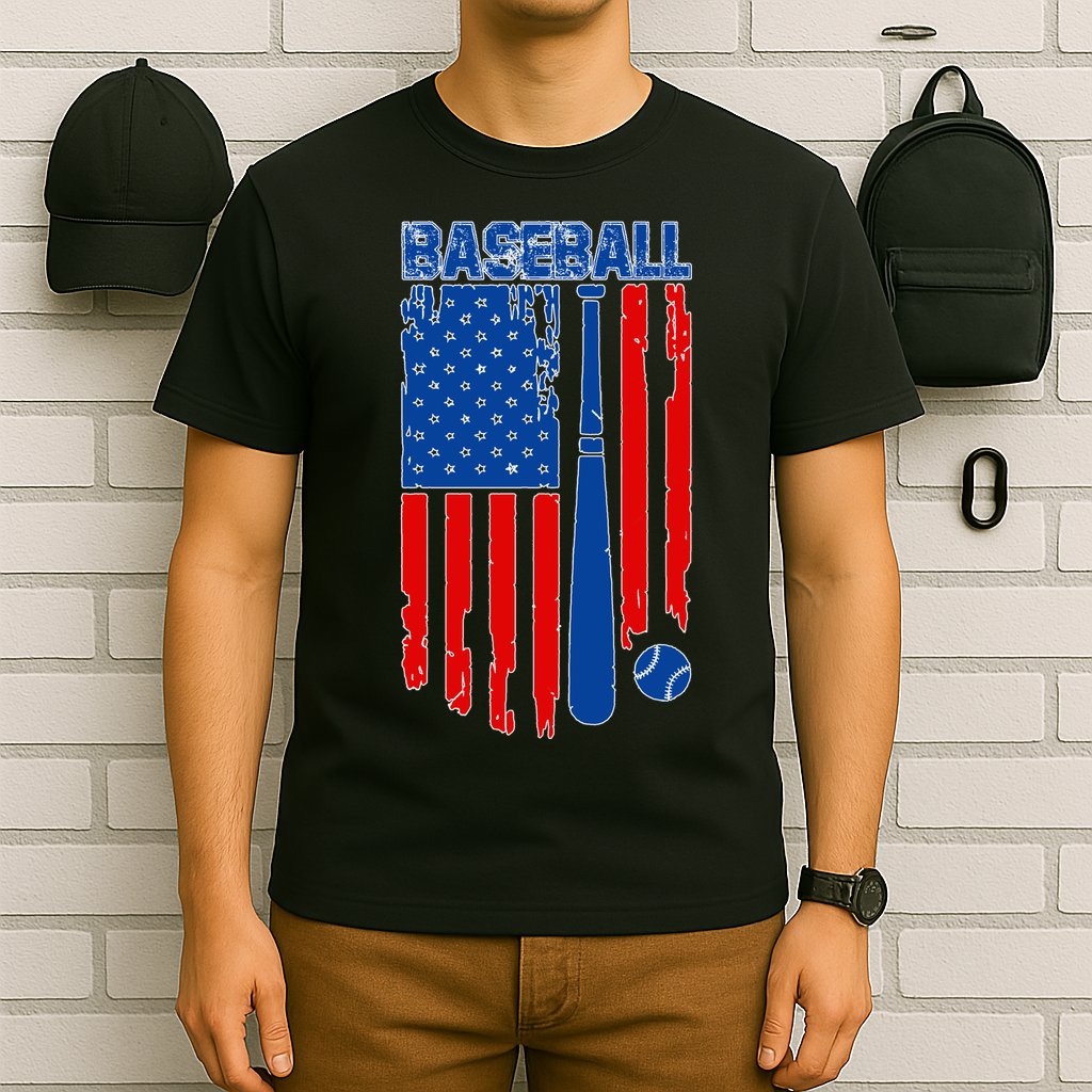 Vintage Cool Baseball American Flag T-Shirt