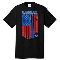 Vintage Cool Baseball American Flag Tall T-Shirt