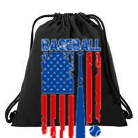 Vintage Cool Baseball American Flag Drawstring Bag