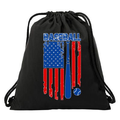 Vintage Cool Baseball American Flag Drawstring Bag