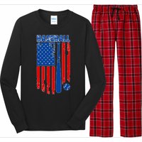 Vintage Cool Baseball American Flag Long Sleeve Pajama Set