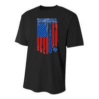 Vintage Cool Baseball American Flag Youth Performance Sprint T-Shirt