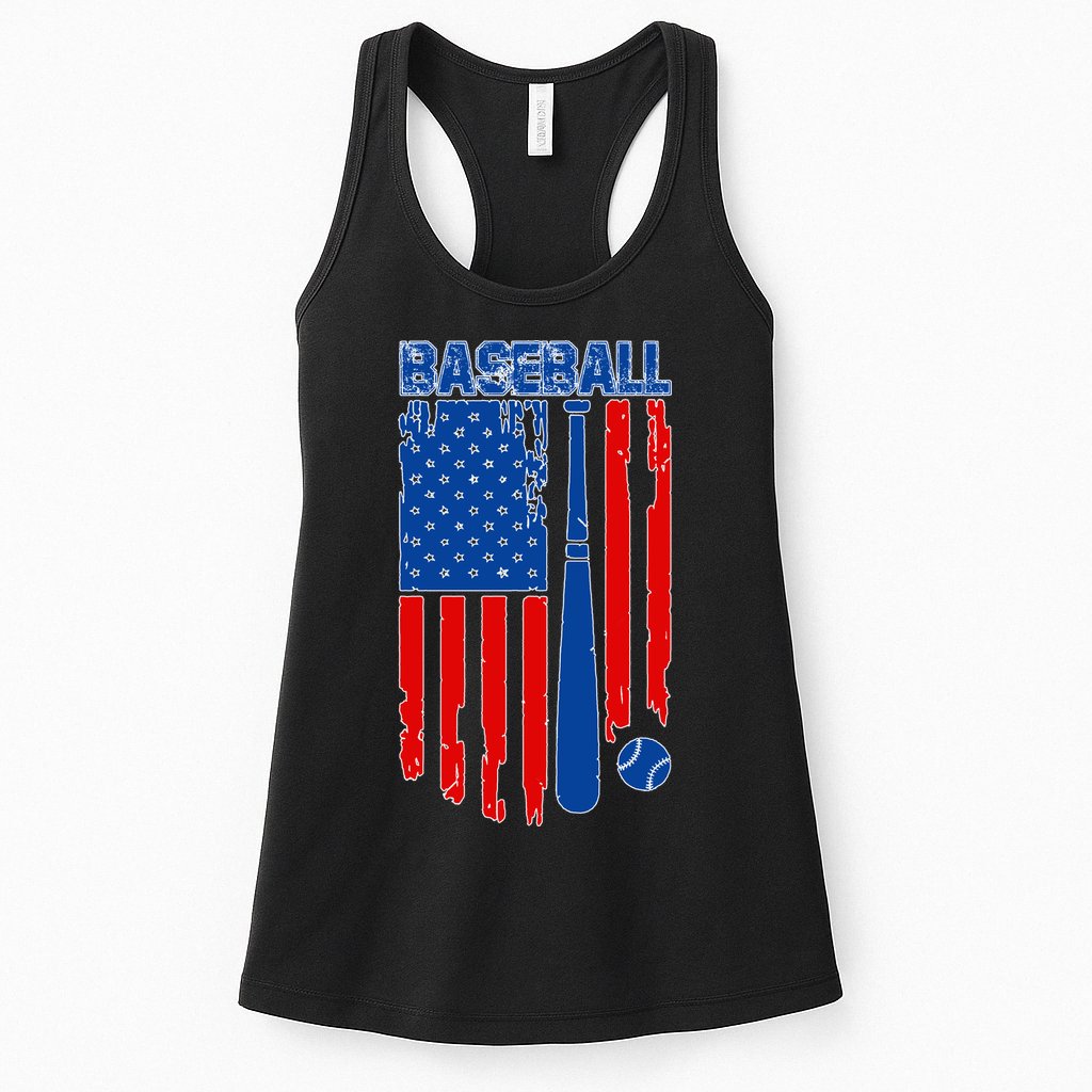 Vintage Cool Baseball American Flag Womens Tank Top