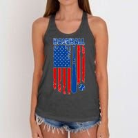 Vintage Cool Baseball American Flag Women's Knotted Racerback Tank