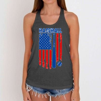 Vintage Cool Baseball American Flag Women's Knotted Racerback Tank