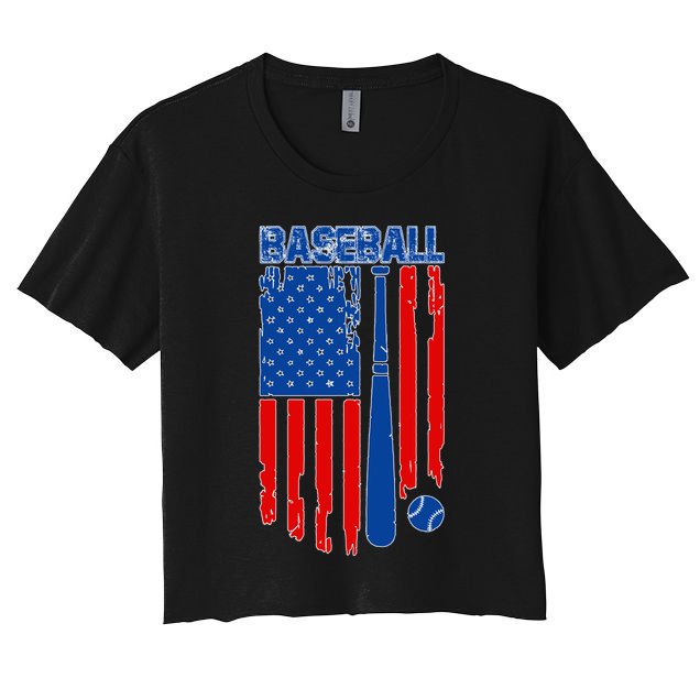 Vintage Cool Baseball American Flag Women's Crop Top Tee
