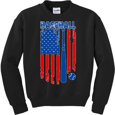 Vintage Cool Baseball American Flag Kids Sweatshirt