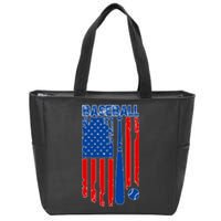 Vintage Cool Baseball American Flag Zip Tote Bag