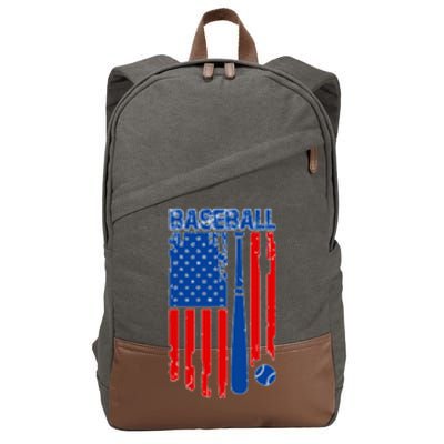 Vintage Cool Baseball American Flag Cotton Canvas Backpack