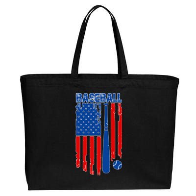 Vintage Cool Baseball American Flag Cotton Canvas Jumbo Tote