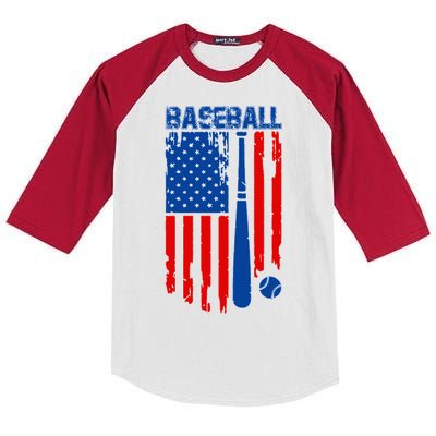 Vintage Cool Baseball American Flag Kids Colorblock Raglan Jersey