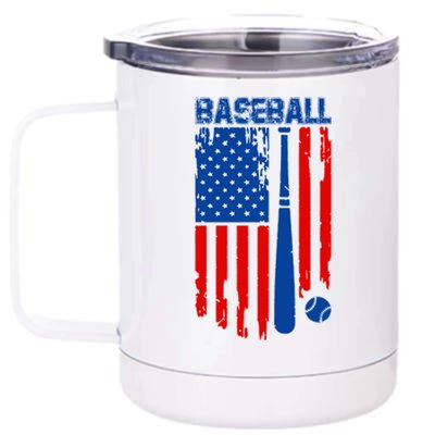 Vintage Cool Baseball American Flag 12 oz Stainless Steel Tumbler Cup