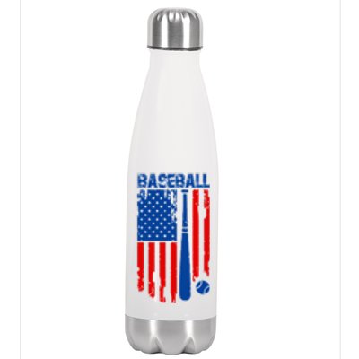 Vintage Cool Baseball American Flag Stainless Steel Insulated Water Bottle