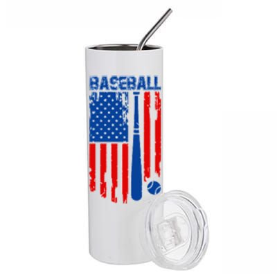 Vintage Cool Baseball American Flag Stainless Steel Tumbler