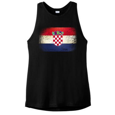 Vintage Croatia Flag Ladies PosiCharge Tri-Blend Wicking Tank