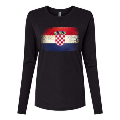 Vintage Croatia Flag Womens Cotton Relaxed Long Sleeve T-Shirt