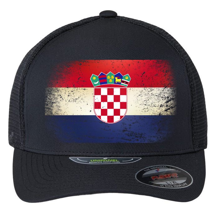 Vintage Croatia Flag Flexfit Unipanel Trucker Cap