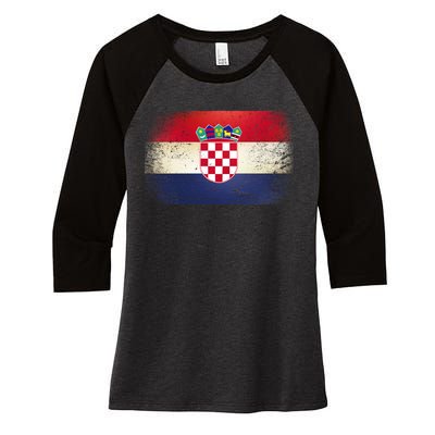 Vintage Croatia Flag Women's Tri-Blend 3/4-Sleeve Raglan Shirt