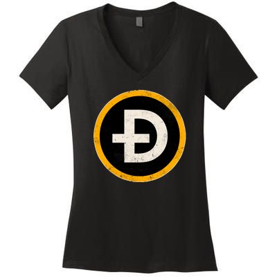 Vintage Crypto Dogecoin Women's V-Neck T-Shirt