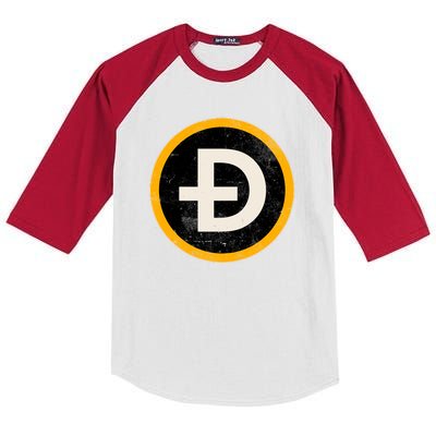 Vintage Crypto Dogecoin Kids Colorblock Raglan Jersey