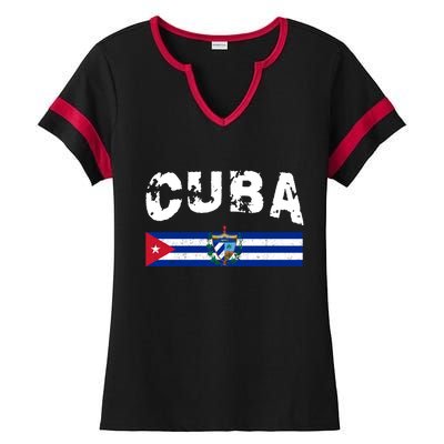 Vintage Cuba Emblem Cuban Flag Ladies Halftime Notch Neck Tee