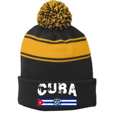 Vintage Cuba Emblem Cuban Flag Stripe Pom Pom Beanie