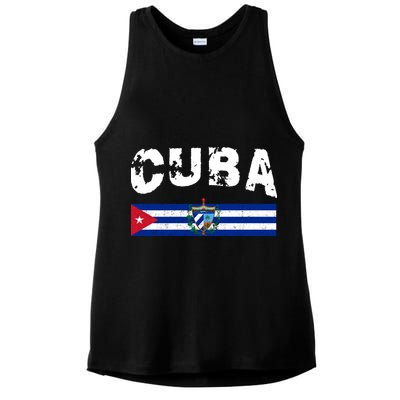 Vintage Cuba Emblem Cuban Flag Ladies PosiCharge Tri-Blend Wicking Tank