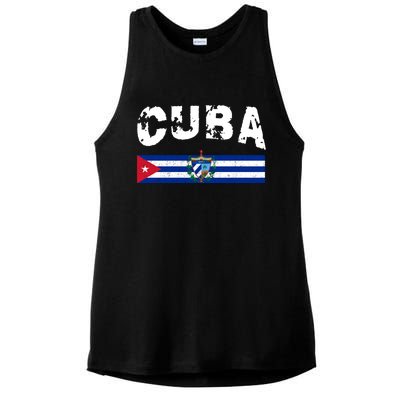 Vintage Cuba Emblem Cuban Flag Ladies PosiCharge Tri-Blend Wicking Tank