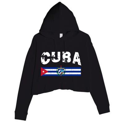 Vintage Cuba Emblem Cuban Flag Crop Fleece Hoodie