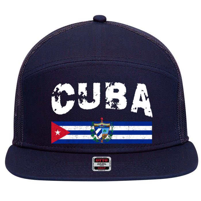 Vintage Cuba Emblem Cuban Flag 7 Panel Mesh Trucker Snapback Hat