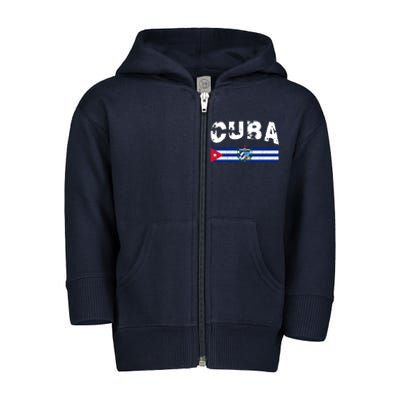 Vintage Cuba Emblem Cuban Flag Toddler Zip Fleece Hoodie