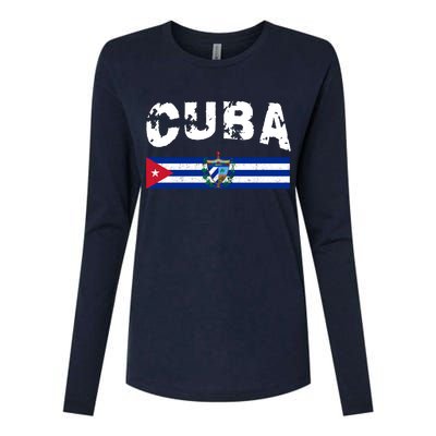 Vintage Cuba Emblem Cuban Flag Womens Cotton Relaxed Long Sleeve T-Shirt