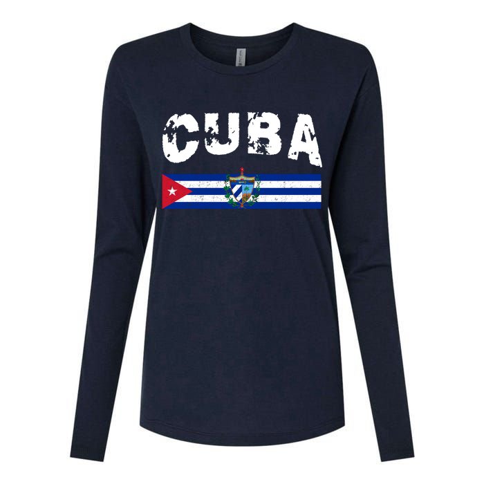 Vintage Cuba Emblem Cuban Flag Womens Cotton Relaxed Long Sleeve T-Shirt