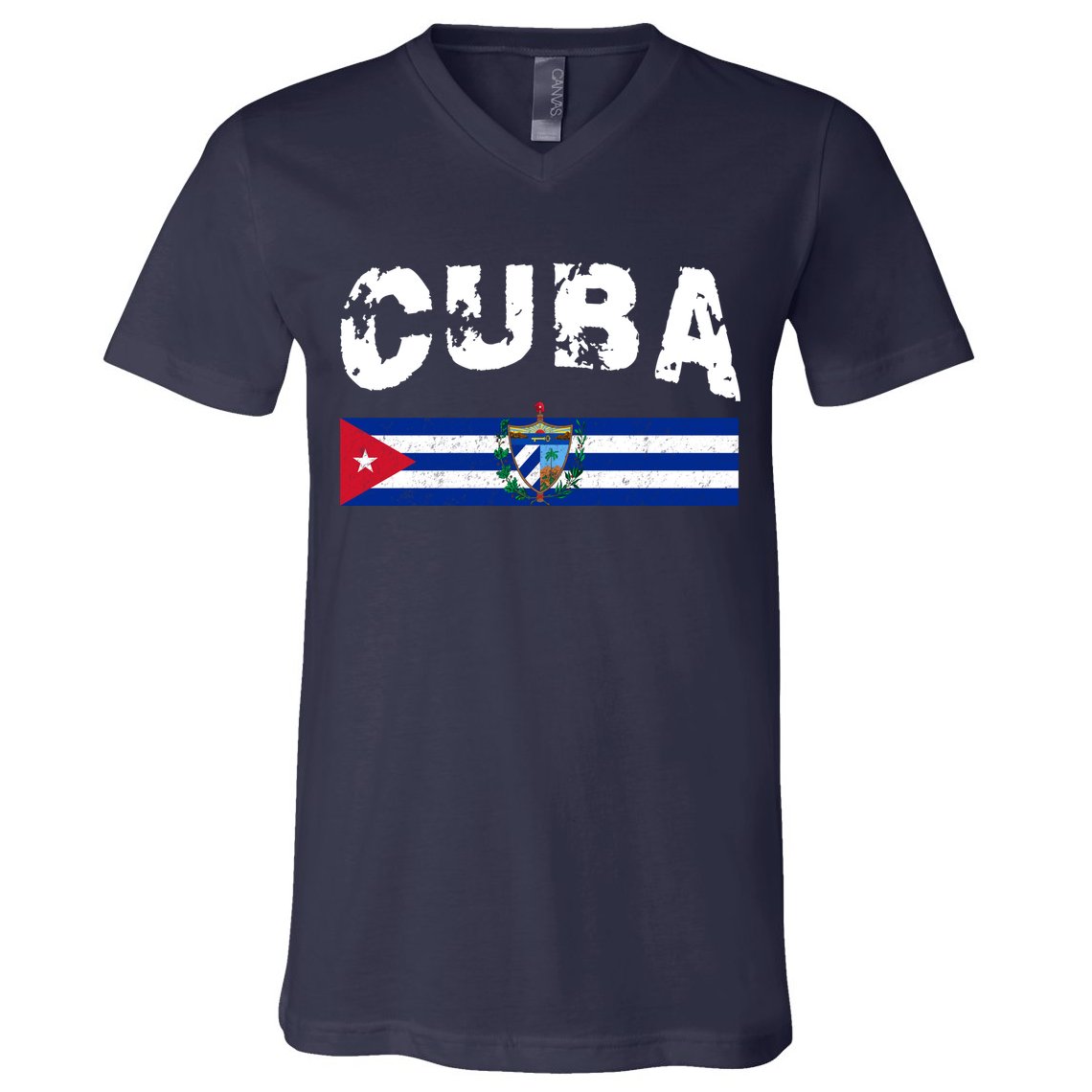 Vintage Cuba Emblem Cuban Flag V-Neck T-Shirt