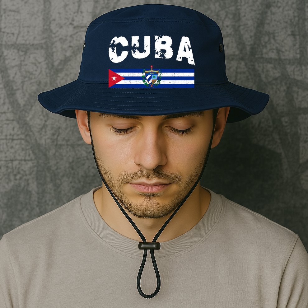 Vintage Cuba Emblem Cuban Flag Bucket Hat