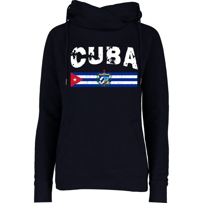 Vintage Cuba Emblem Cuban Flag Womens Funnel Neck Pullover Hood