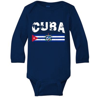 Vintage Cuba Emblem Cuban Flag Baby Long Sleeve Bodysuit